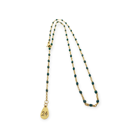 necklace steel chain with green beads and 24 1